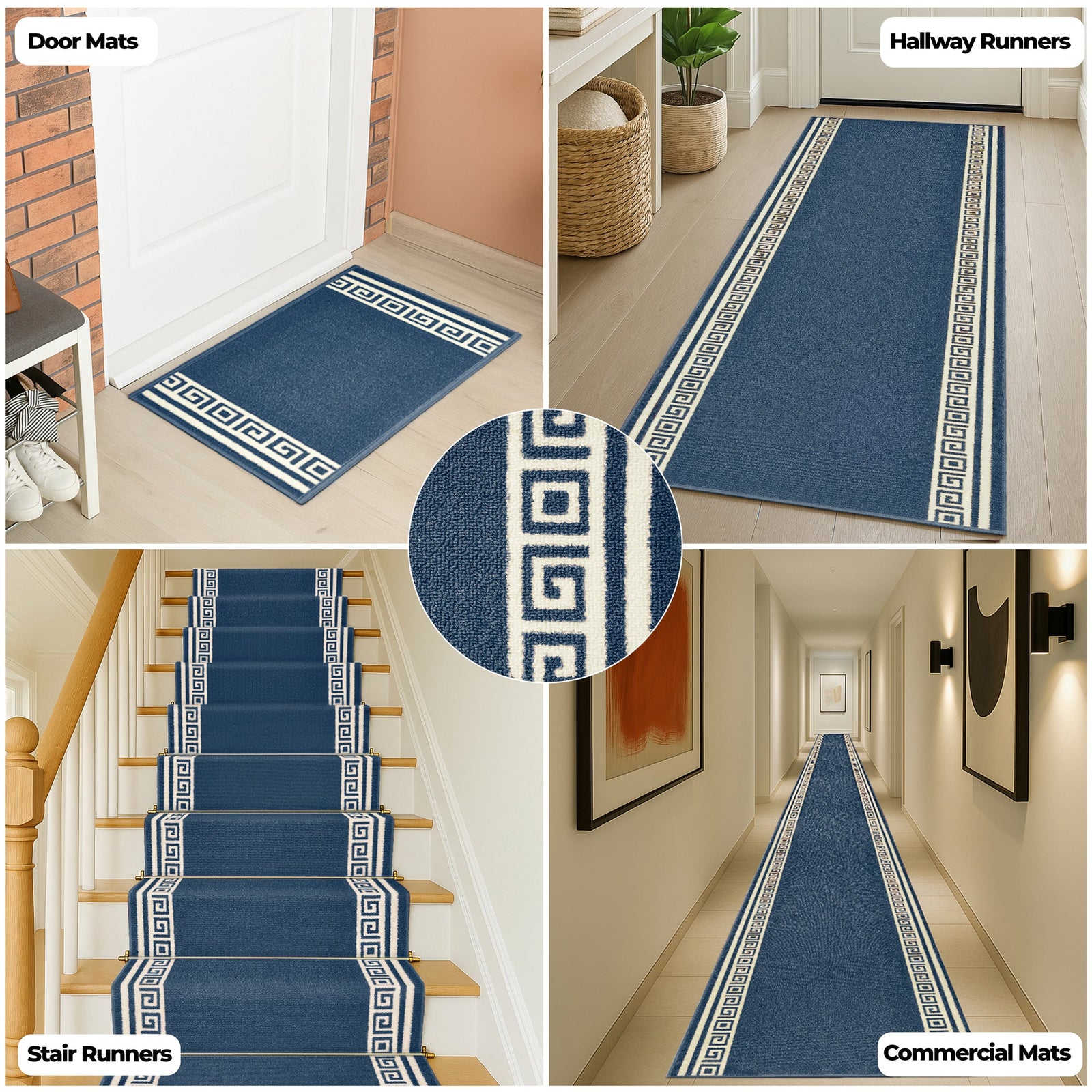 Luna Stair Runner Non-slip Kitchen Mat | 18ft | Blue