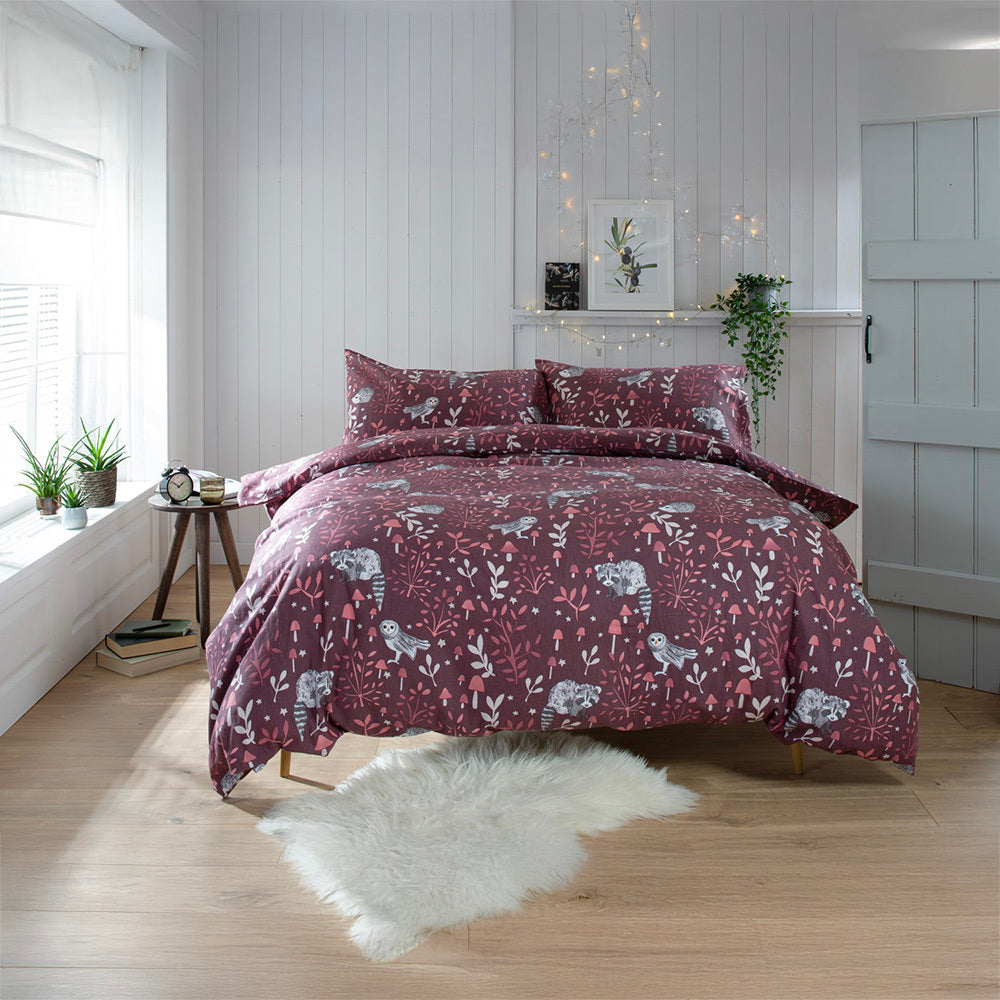 Woodland Toadstool 200 Thread Count Cotton Rich Reversible Duvet Cover Set | Single | Plum