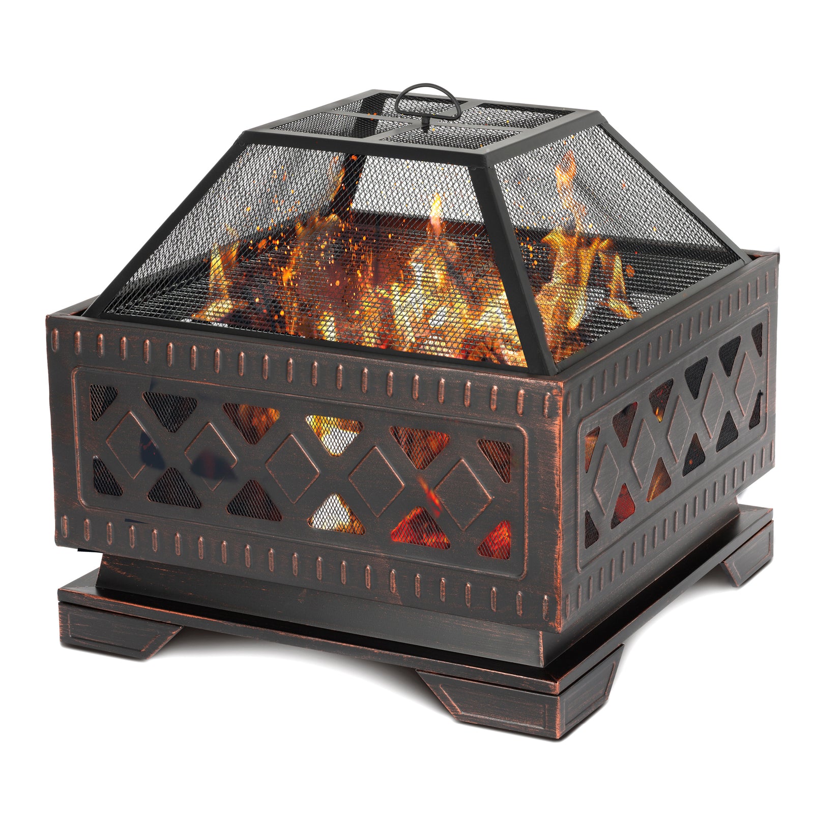 Lattice Bronze Fire Pit With Bbq Grill