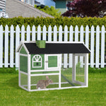 Rabbit Hutch Wood Bunny Cage For Outdoor Indoor W/ Pull Out Tray Ramp | Green