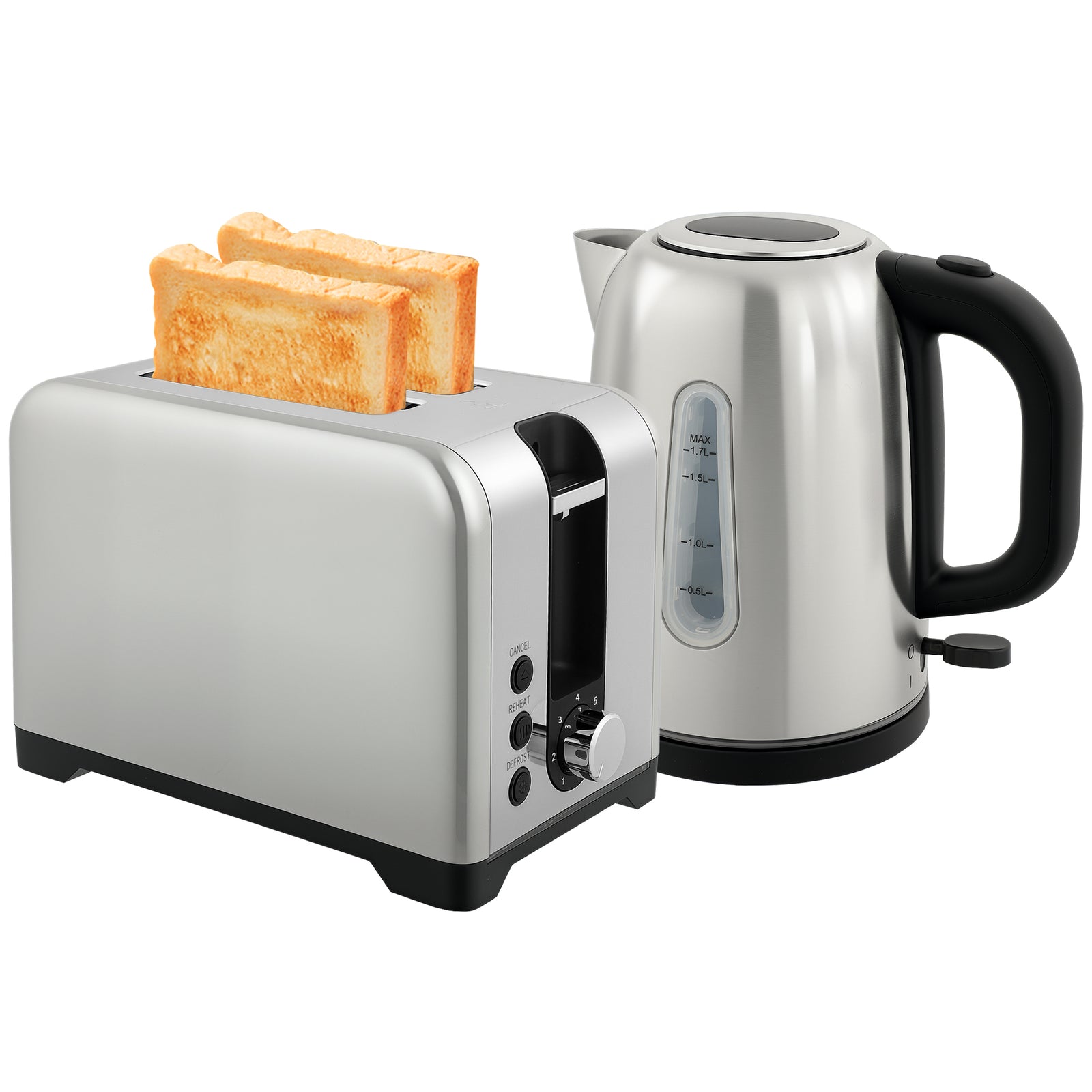 1.7l 3000w Rapid Boil Jug Kettle And 2-slice Toaster Set | Silver
