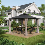 Double roof Hard Top Gazebo With Nettings & curtains | Large | Black