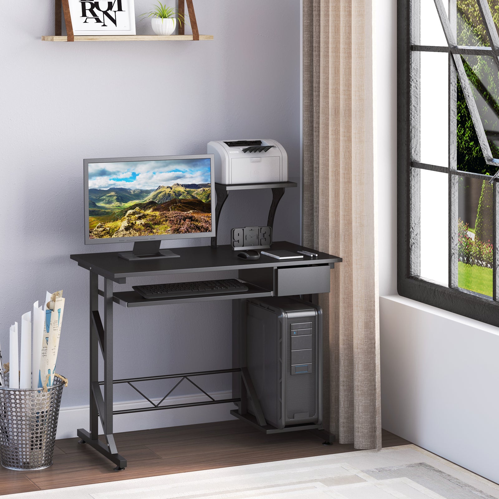 Executive Wooden Desk, Tray Table, Workstation | Black