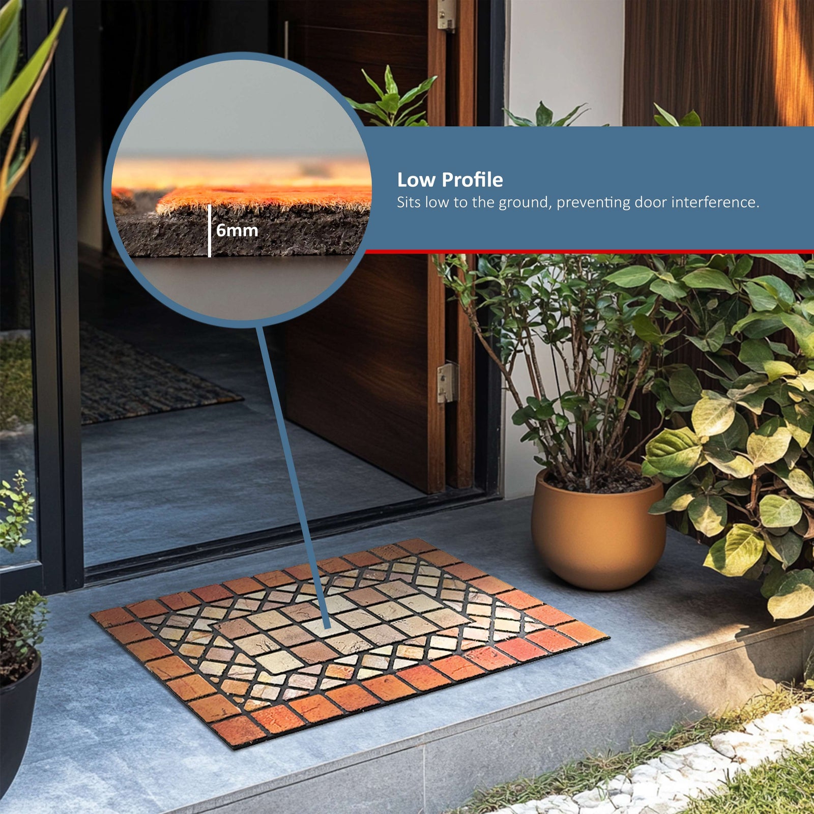 Elegant Tile Effect Doormat - Red Edge | Medium | Red