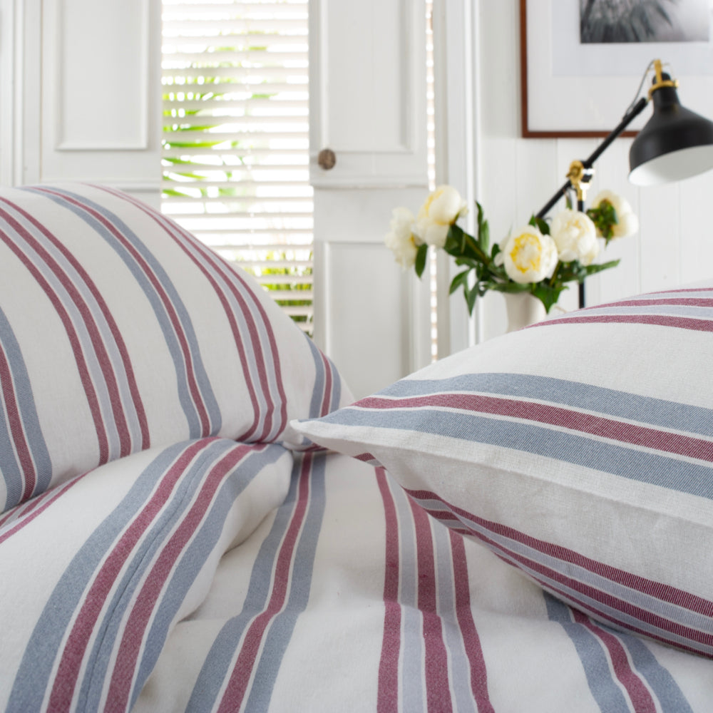 Magnate Stripe Printed Brushed 100% Cotton Bedlinen Duvet Set | Super King | Red