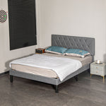Double/king Bed Frame W/ 5 Level Adjustable Linen Headboard | King