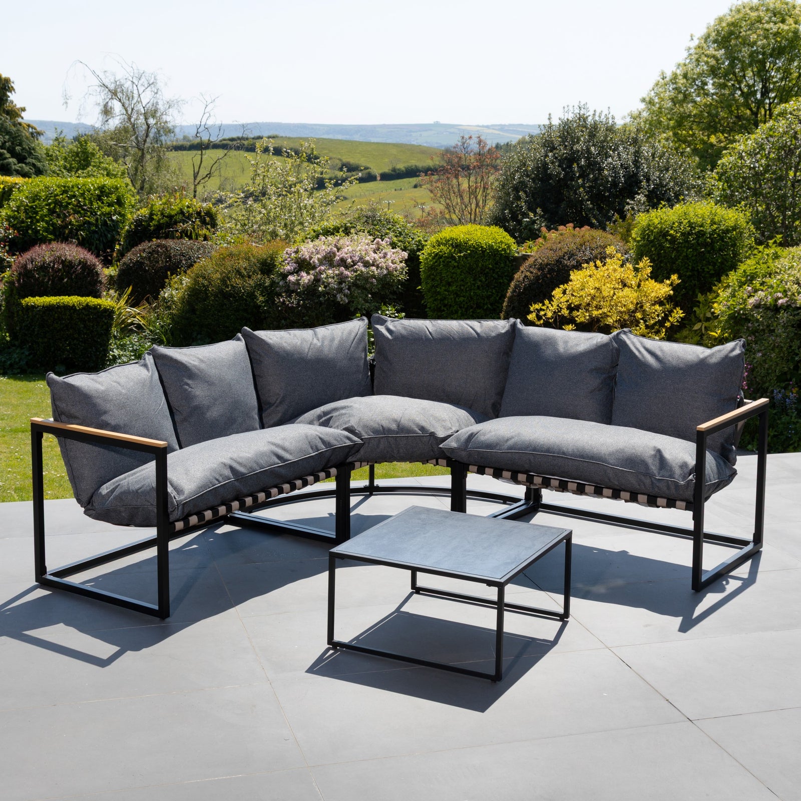 Bosque Black & Grey Garden Corner Sofa + Table