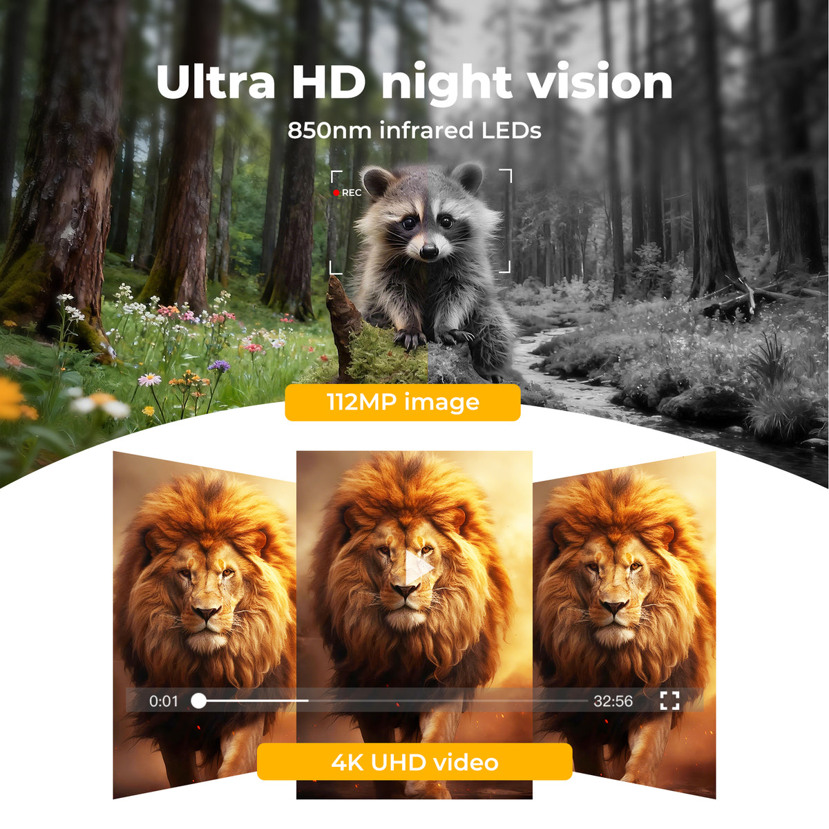 Solar Trail Camera 4k 112mp Hunting Game Cam Wifi Bluetooth 64gb Card | Camouflage