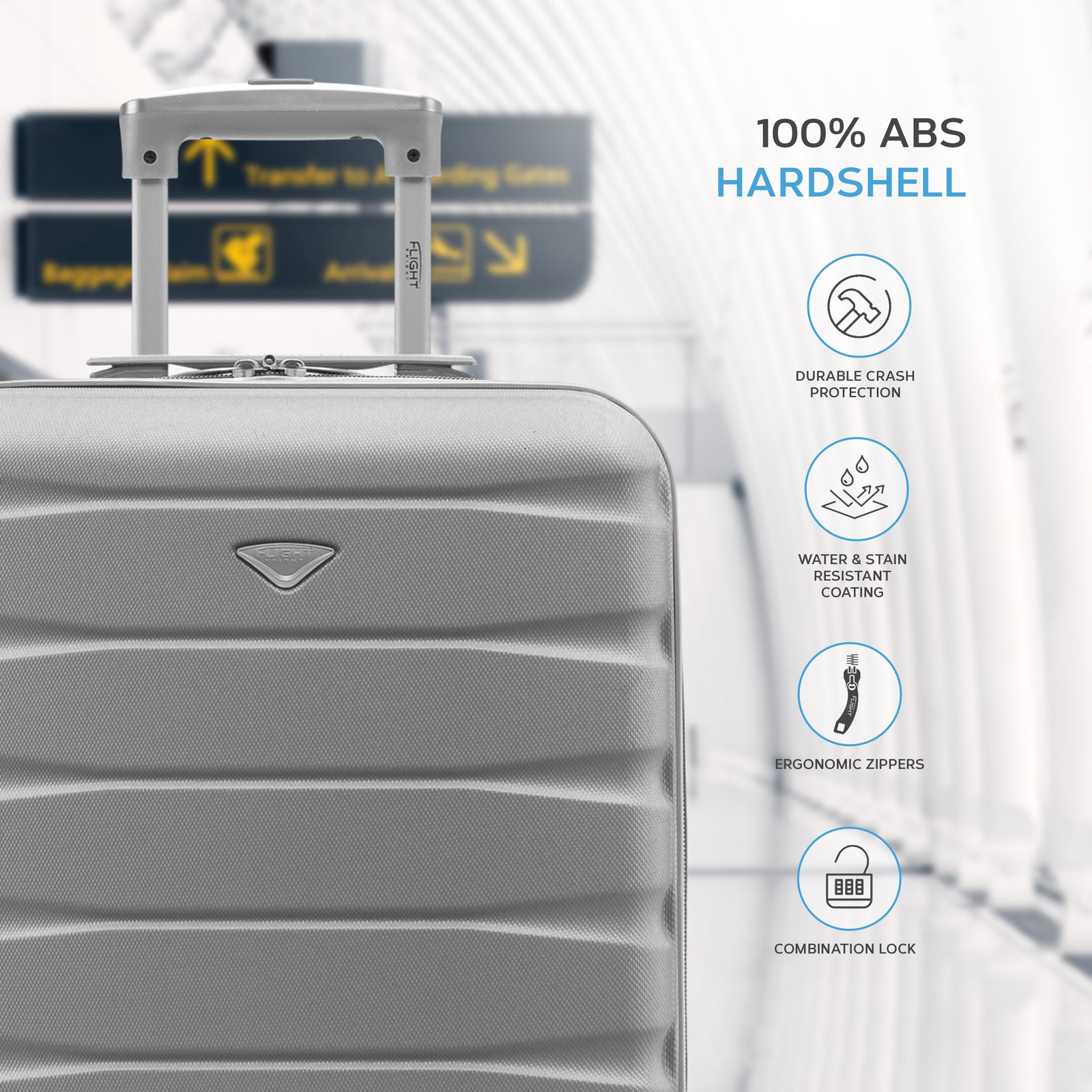 55x40x20cm Lightweight Luggage Hard Shell Cabin Suitcase 60+ Airlines Approved - Carry On Case - 4 Wheels | 55 x 40 x 20cm | Silver
