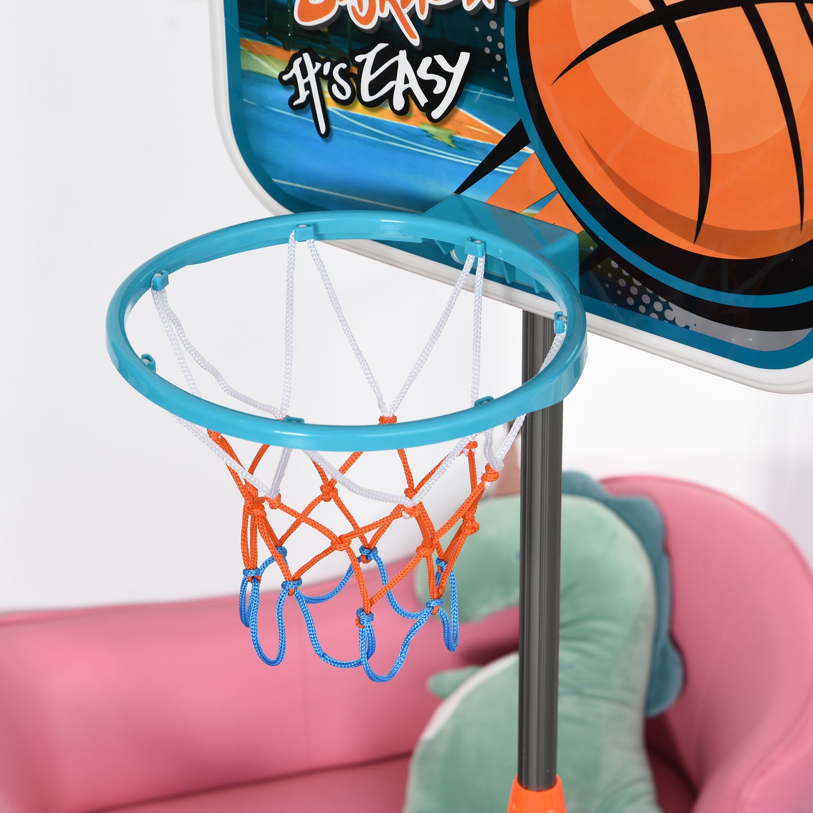 3 Pcs Kids Basketball Set W/ Hoop Ball Pump Height Fillable Base 3-8 Yrs