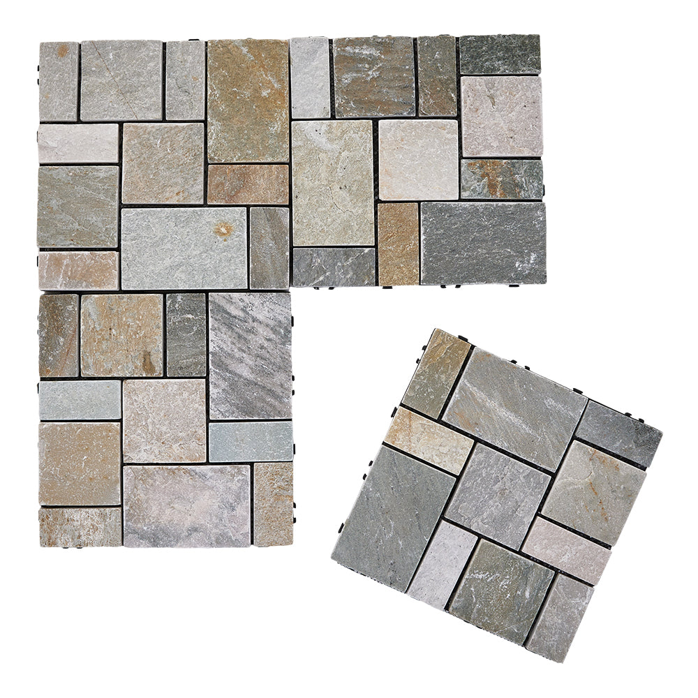 6pcs Interlocking Natural Stone Deck Tiles, 30x30cm Square Outdoor Patio Flooring, Durable Garden Pathway & Poolside Tiles | Stone