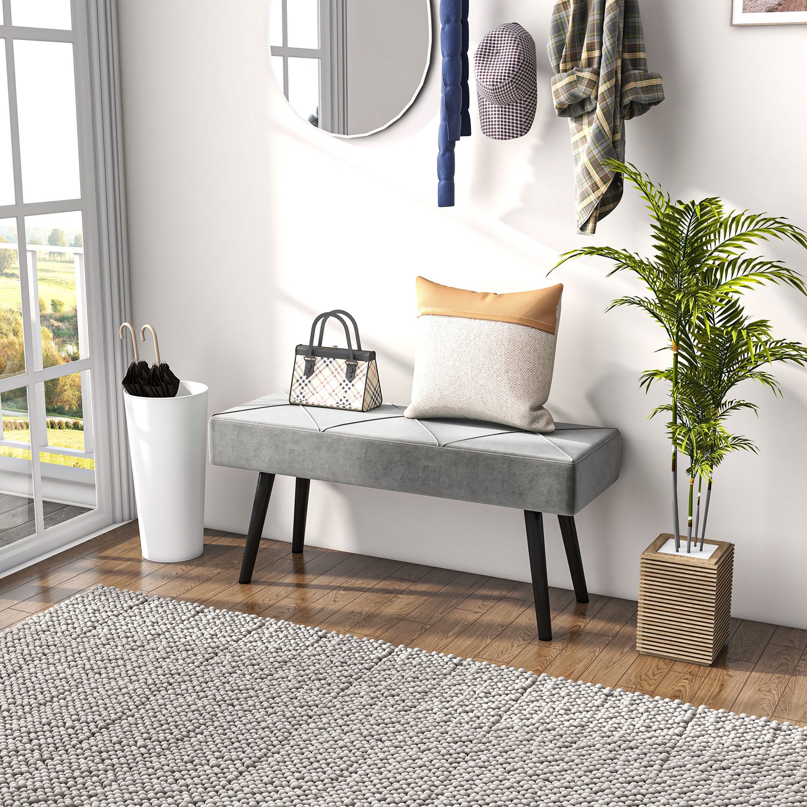 End Of Bed Bench Upholstered Hallway Bedroom With Steel Legs | One Size
