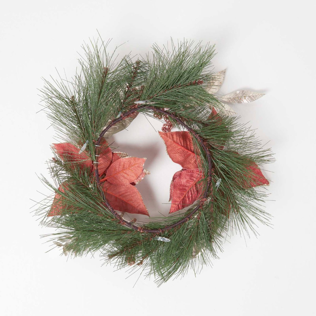 HOMESCAPES Pink Poinsettia Christmas Wreath, 45 Cm