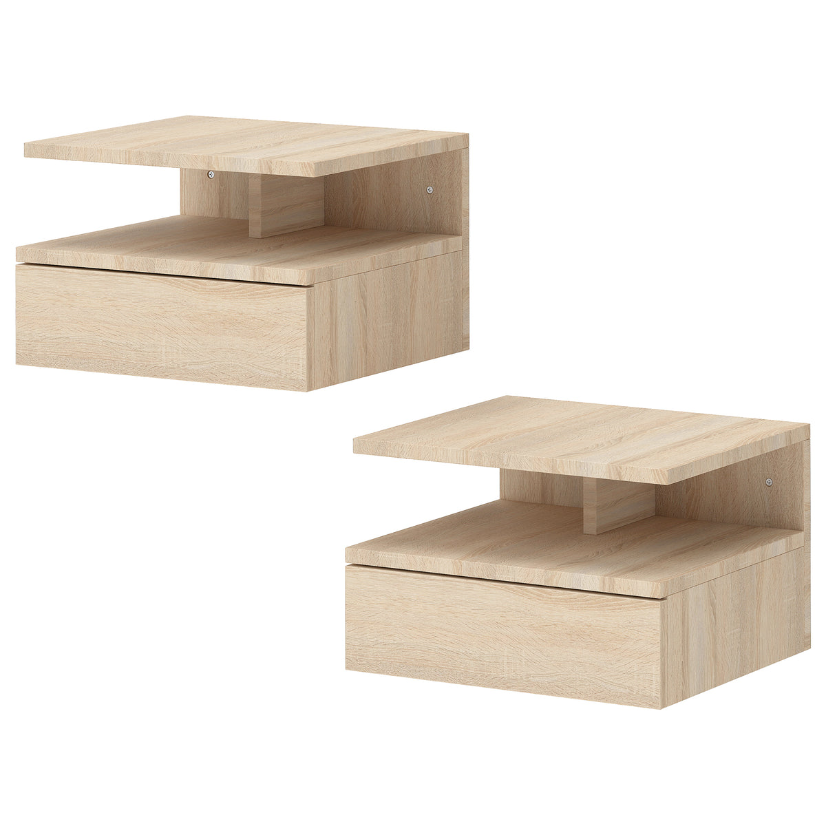 Modern Nightstand Set Of 2, Wall Mounted Bedside Cabinet | Oak