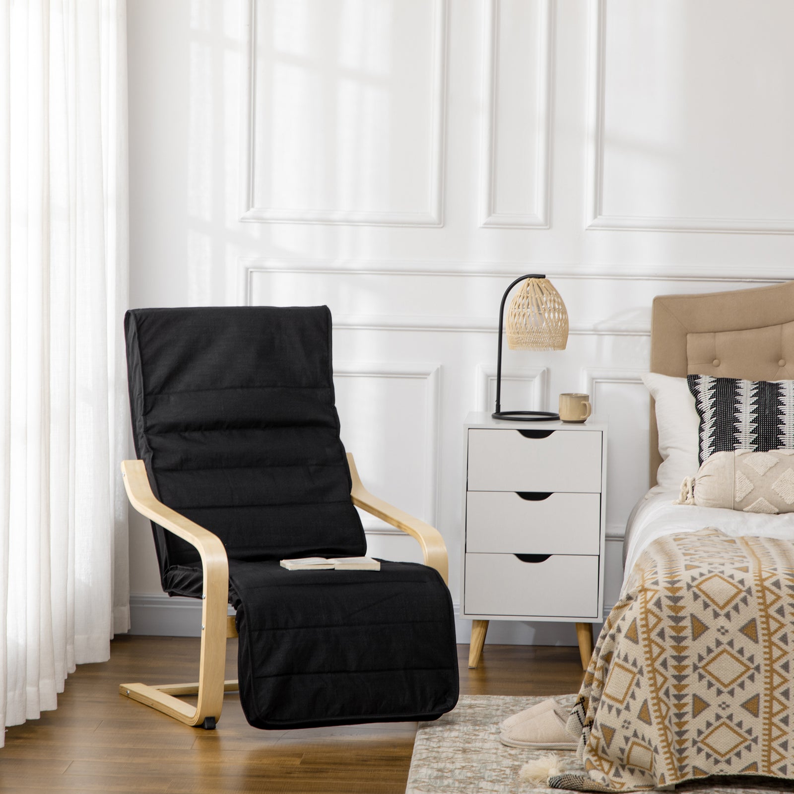 Lounge Chair Recliner Adjustable Footrest Home | One Size | Black