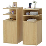 Slim Bedside Table Set Of 2 With Open Cubbies And Cupboard | Oak