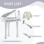 32 Keys Kids Piano Keyboard With Stool, Lights, Microphone, White | White