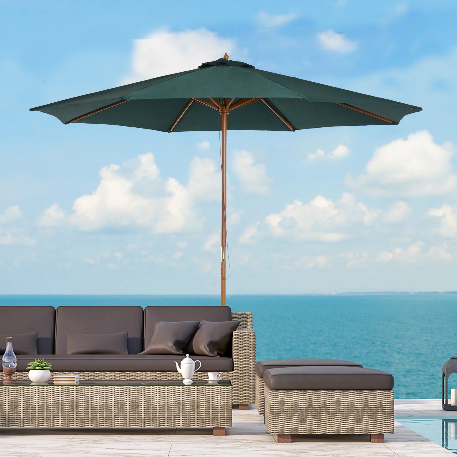 3m Garden Parasol W/ 8 Ribs - Dark Green
