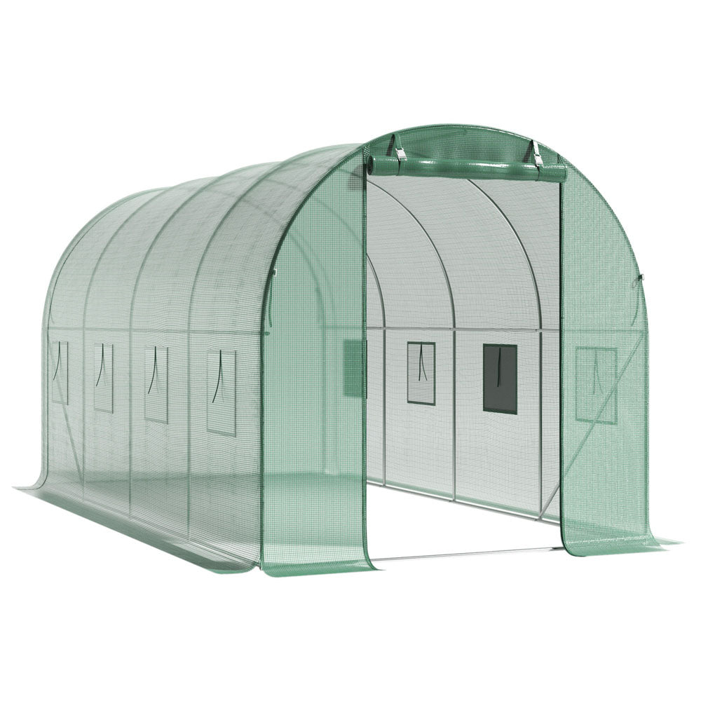 Outdoor Walk-in Tunnel Greenhouse With Heavy Duty Steel Frame & Roll-up Door | 4 x 3 x 2m | Green