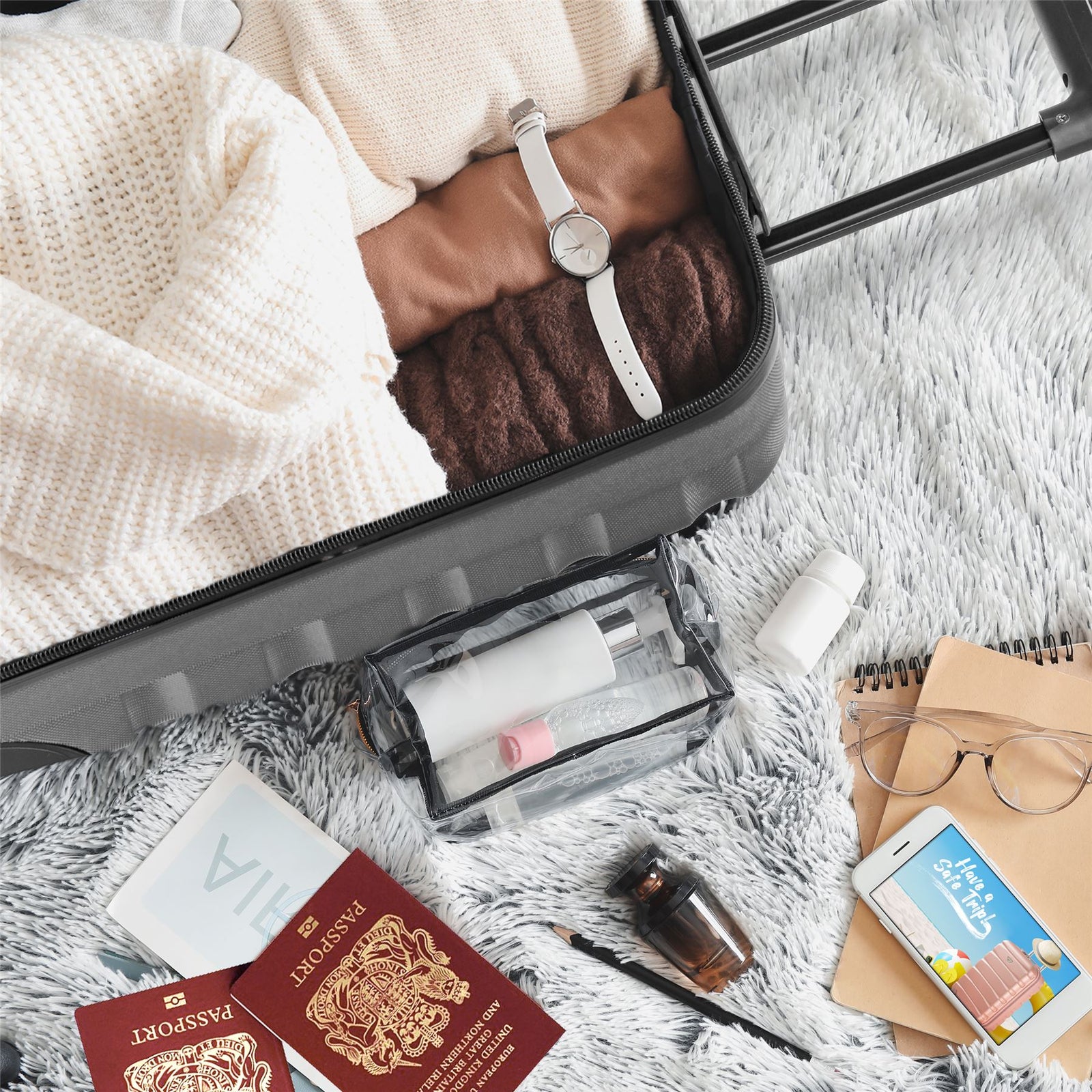 56x45x25cm Hard Cabin Suitcase - Lightweight 2-Wheel ABS Carry On Hand Luggage | Cabin | Charcoal
