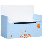 2 In 1 Wooden Kids Storage Bench, Toy Box W/ Safety Rod - Blue