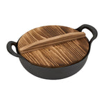 20cm/25cm Dia Cast Iron Wok With Dual Handles And Wooden Lid | Large
