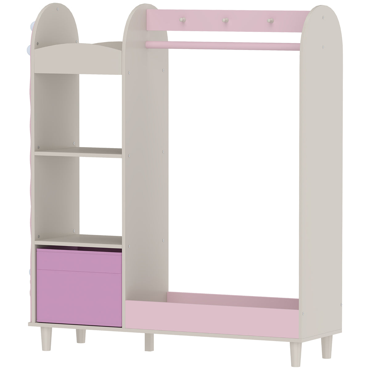 AIYAPLAY Kids Clothing Rack With Lights Mirror, Non-woven Drawer For Age 3-8