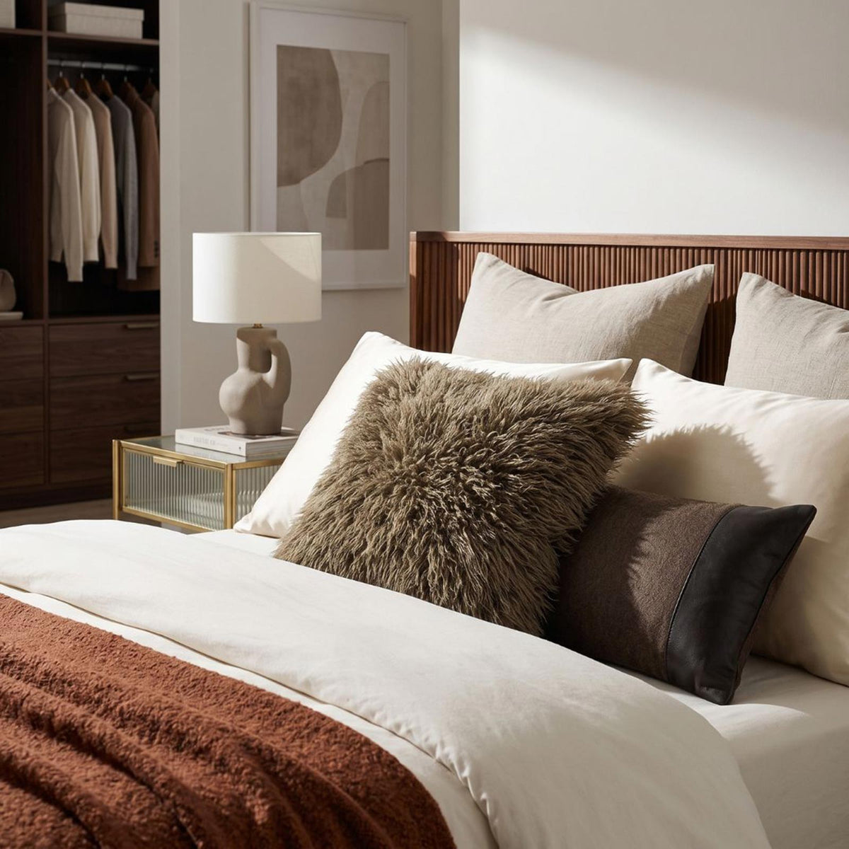 Faux Mongolian Fur Cushion, 40 X 40cm | 40cm x 40cm | Brown