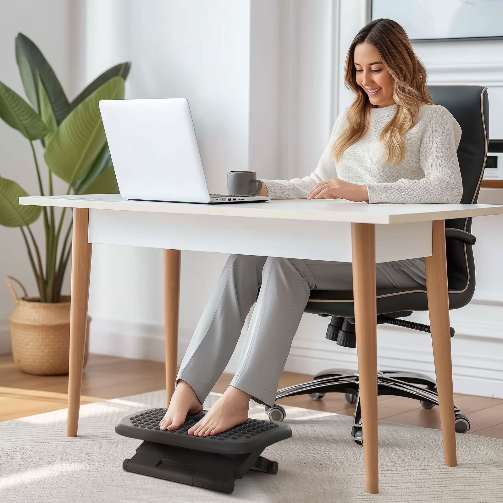Foot Rest Adjustable Height And Angle Home Office Footstool | One Size | Black