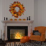 Lighted Maple Leaves Rattan Wreath With Berries Autumn Decor