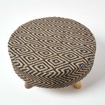 HOMESCAPES Black And Natural Circular Footstool With Diamond Pattern