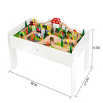 Kids Wooden Train Set & Table 90 Piece Railway Track Toy Playset Boys Girls 3+