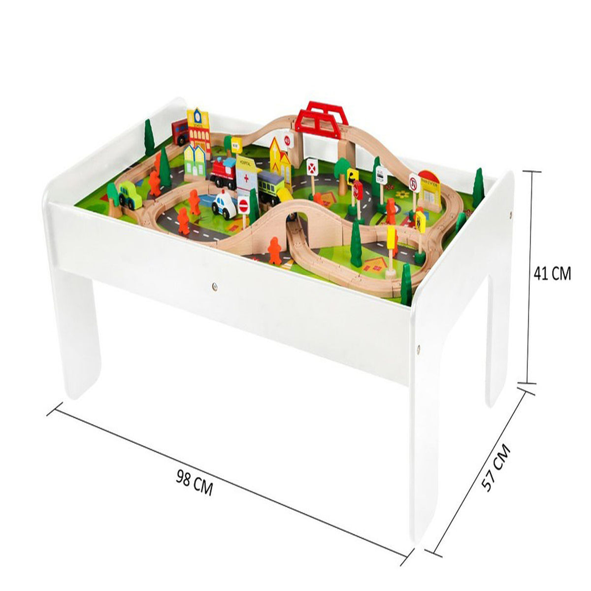Kids Wooden Train Set & Table 90 Piece Railway Track Toy Playset Boys Girls 3+