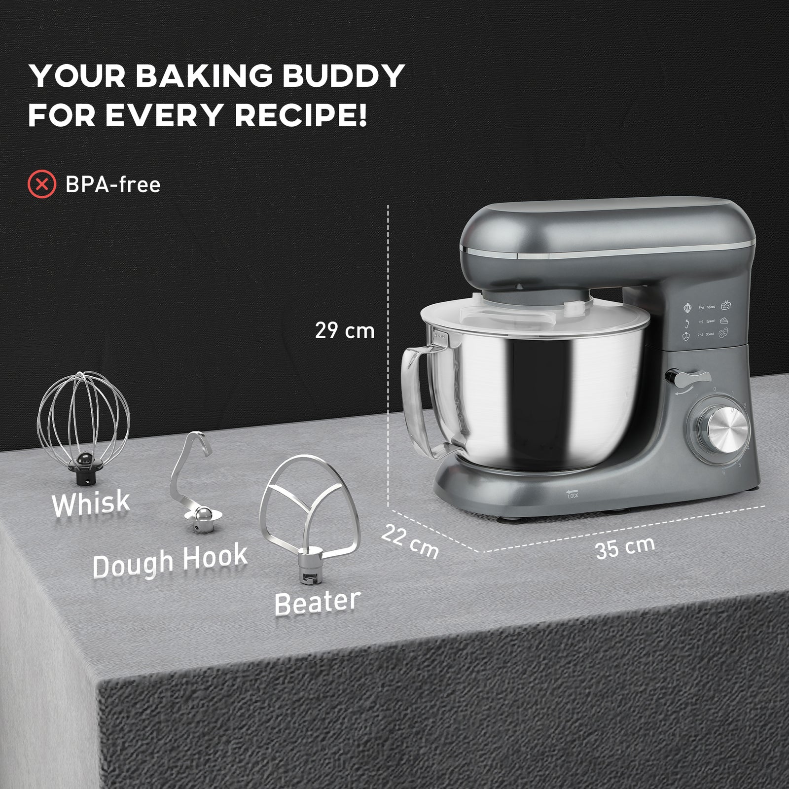 Electric Stand Mixer 4.5l Food Mixer With Dough Hook | Silver