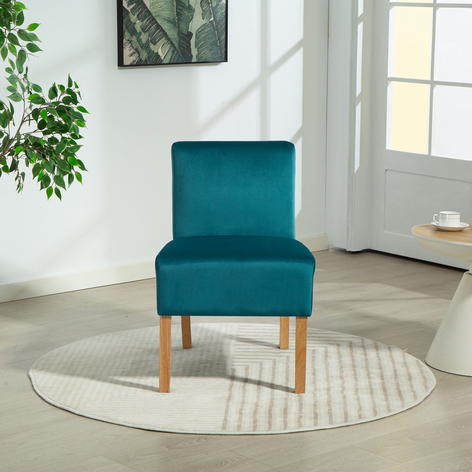 Corina Velvet Fabric Armless Accent Chair | Teal