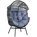 Rattan Leisure Chair W/ Cushion, Garden Egg Chair W/headrest | Light Slate Gray