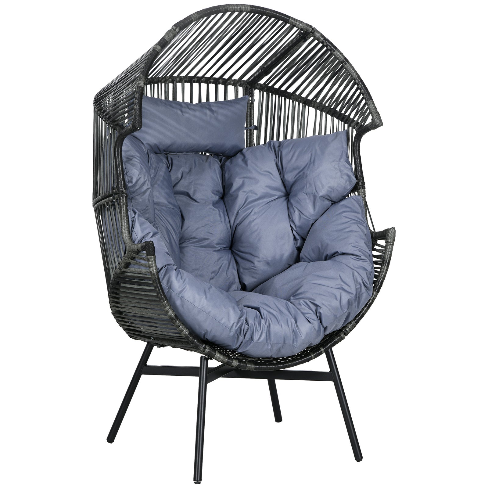 Rattan Leisure Chair W/ Cushion, Garden Egg Chair W/headrest | Light Slate Gray