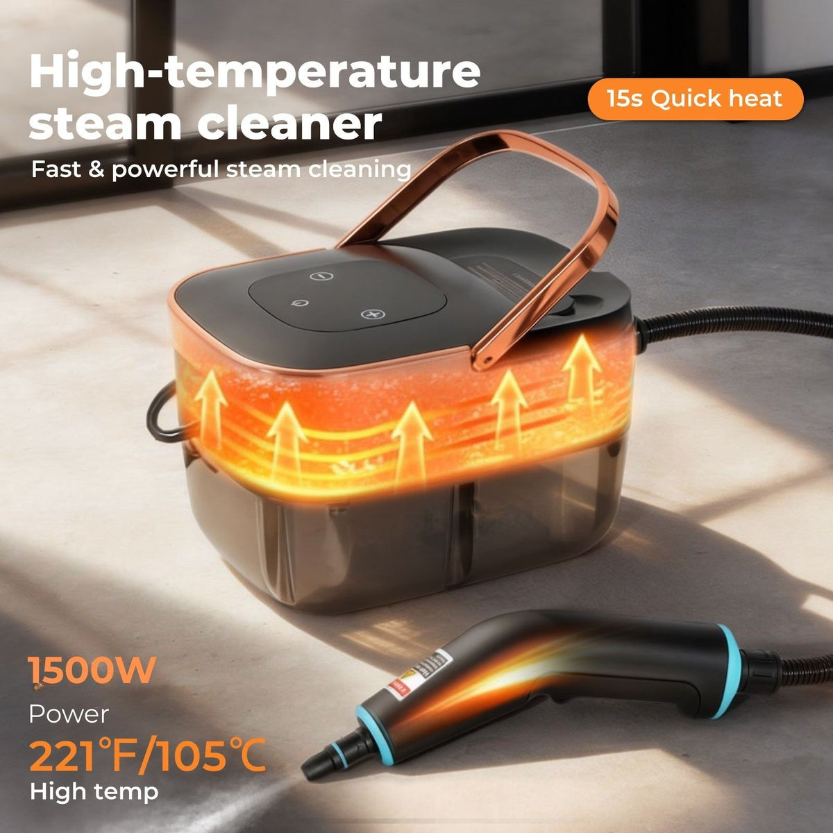 Steam Cleaner Portable Multipurpose Steamer With Tools 6 Level 1600ml | Gold
