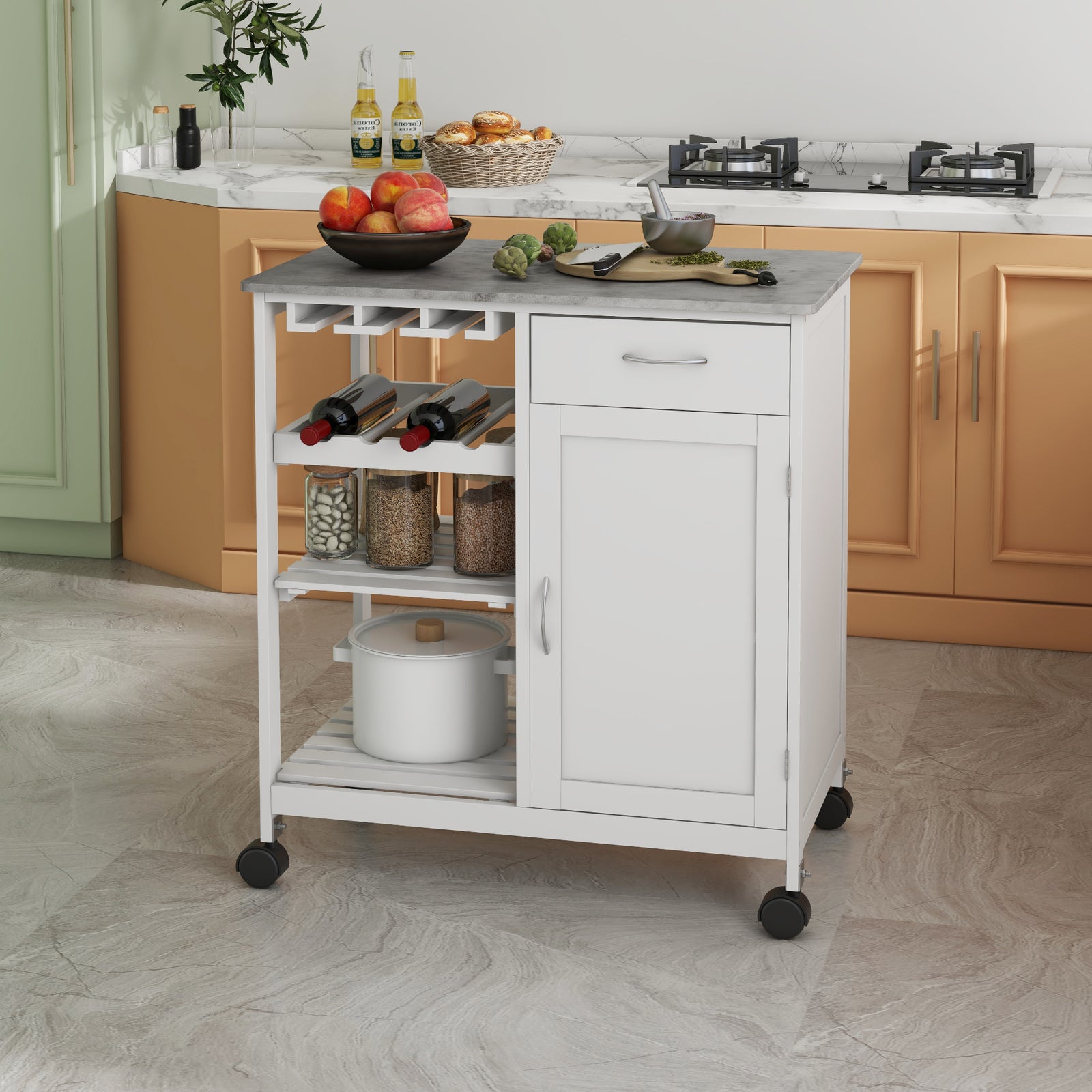 Compact Trolley With Wine Rack, Cabinet