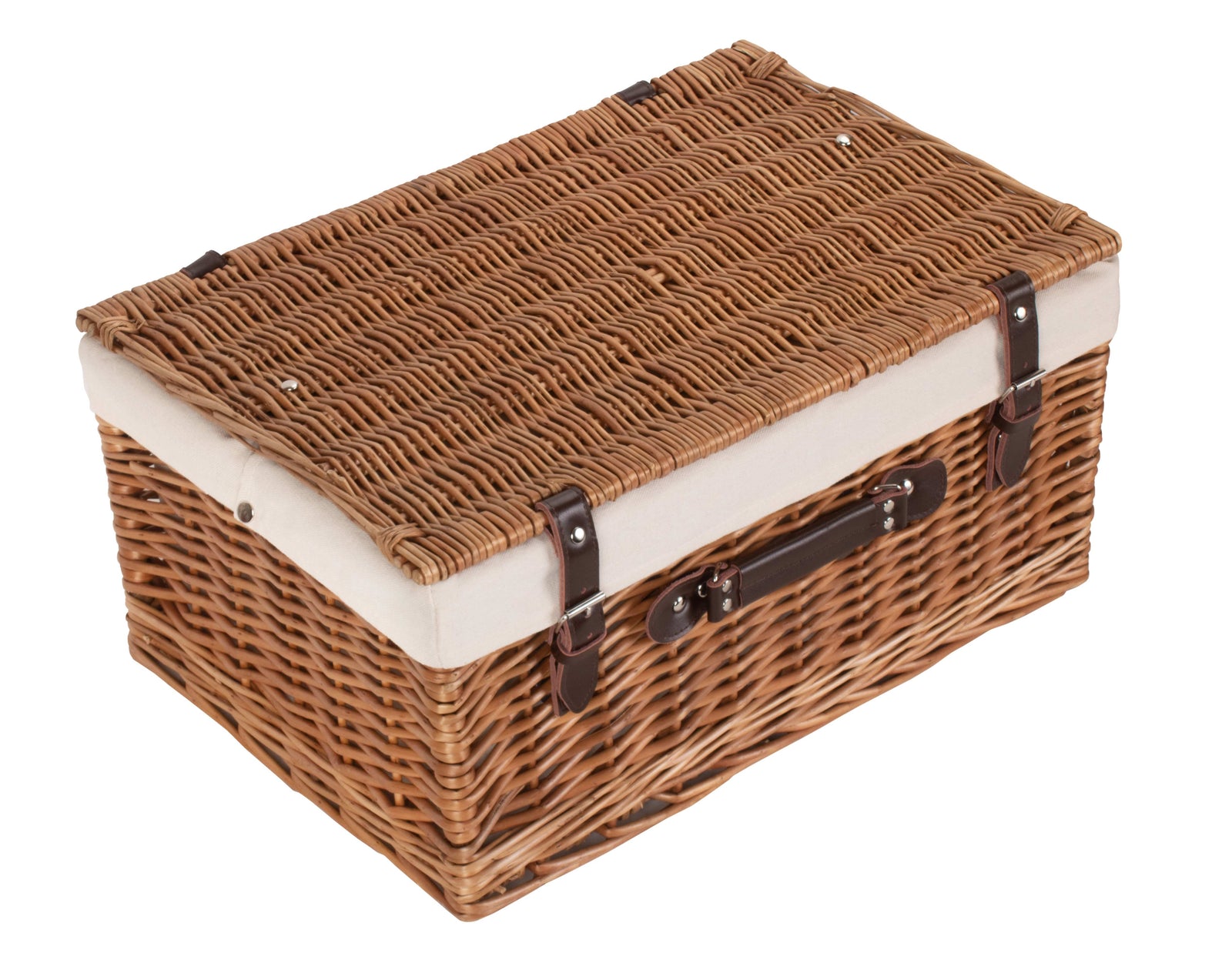 Wicker Double Steamed 51cm Picnic Basket | White
