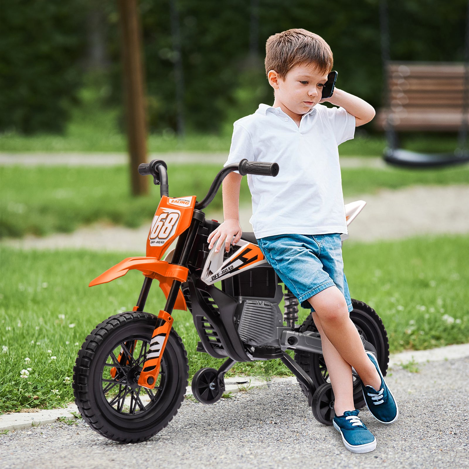 12v Kids Electric Motorbike W/ Twist Grip Throttle, Music | Orange