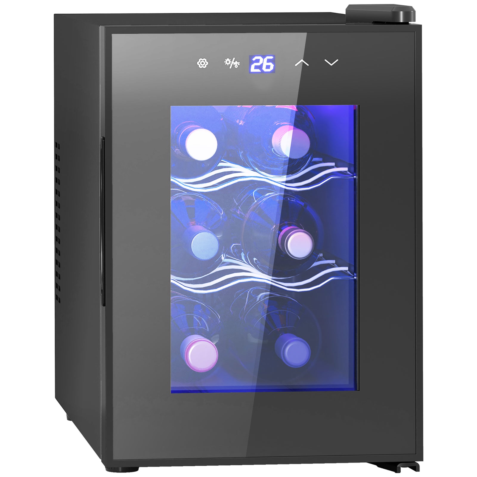 Mini Wine Fridge, 6 Bottle, With Glass Door, Touch Screen