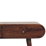 Light Walnut Curved Edge Console Table, 2 Drawers, Dark Brown