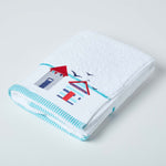 White And Blue Beach Hut Design Towels | Bath Towel | Blue & White