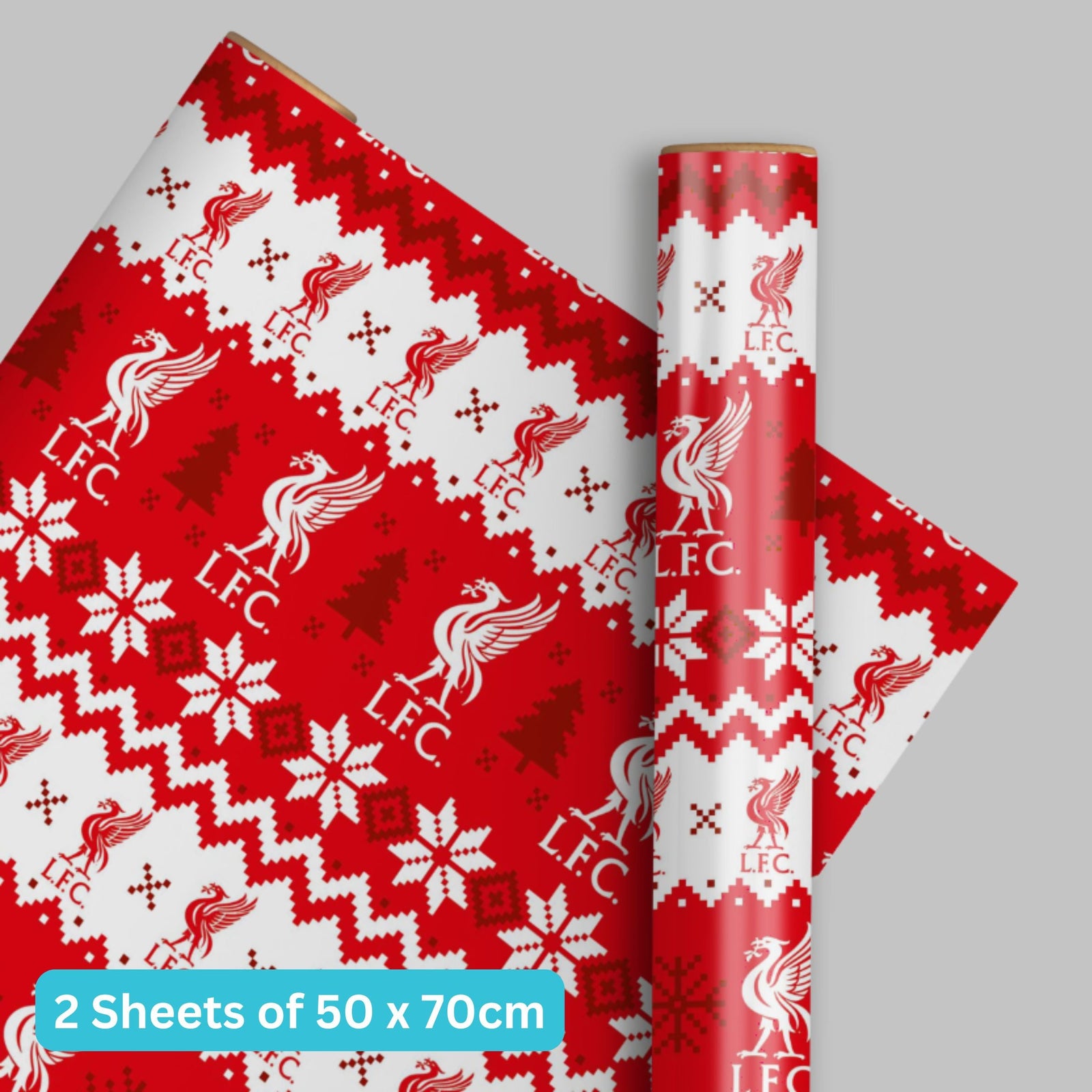 Liverpool FC Christmas Gift Wrap, 2 Sheet 2 Tag, Official Product