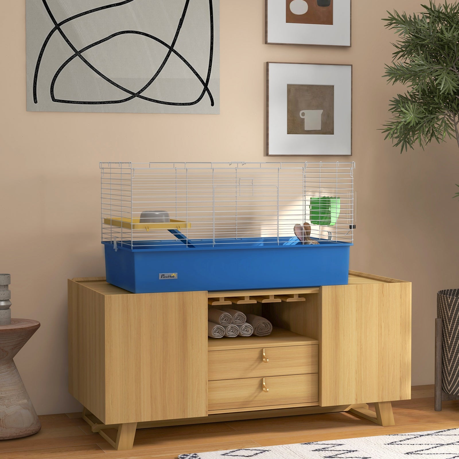 Small Animal Cage, Rabbit Guinea Pig Hutch, Pet Playhouse | Blue