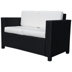 Rattan Wicker 2-seat Sofa Loveseat Padded Garden Furniture | Black