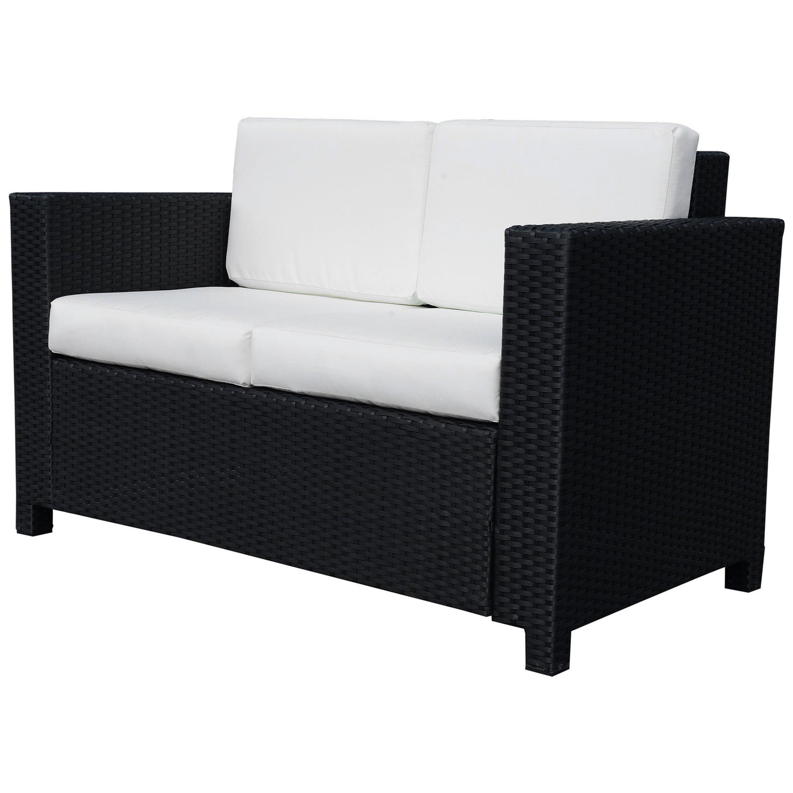 Rattan Wicker 2-seat Sofa Loveseat Padded Garden Furniture | Black