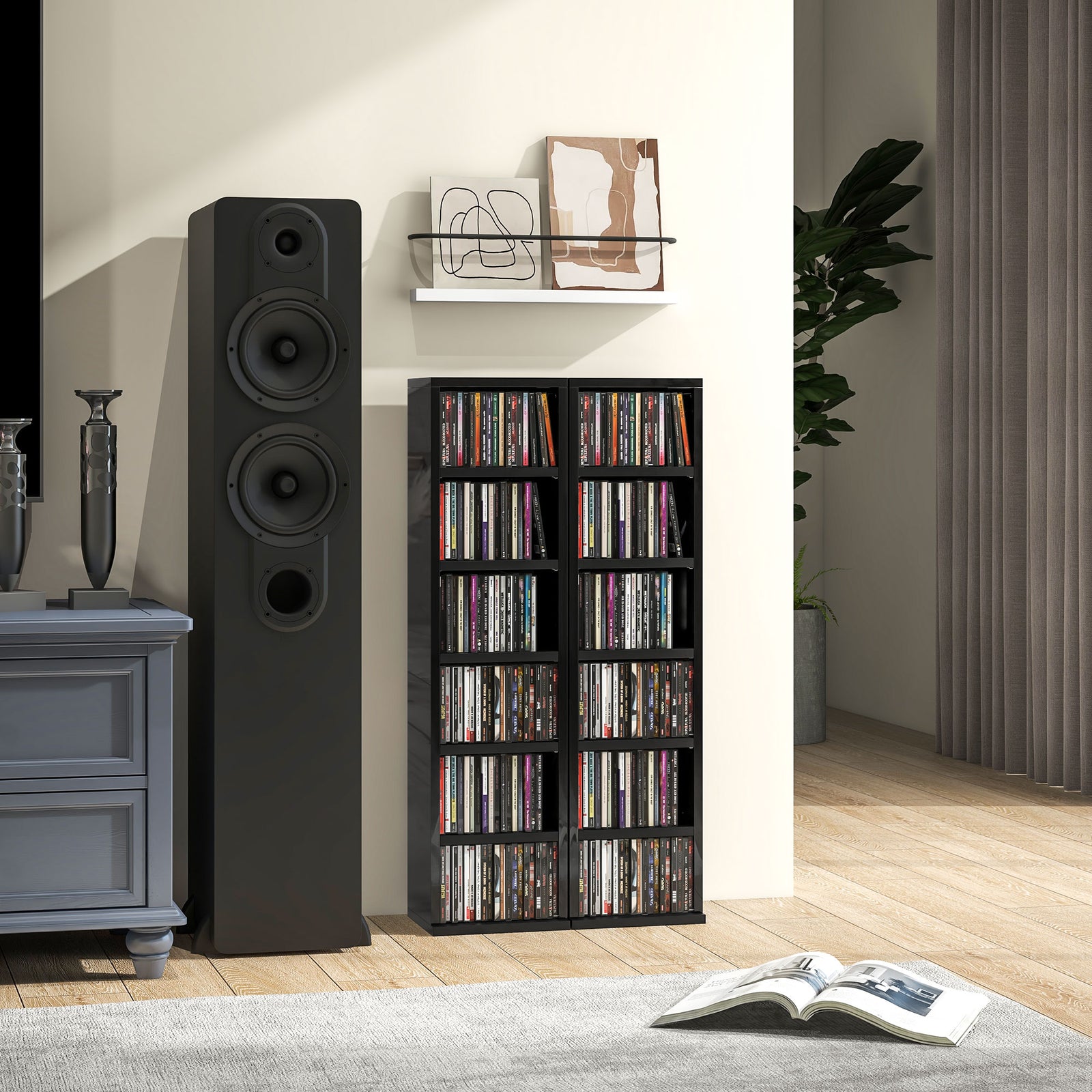 Set Of 2 Cd Storage Units Adjustable Shelves High Gloss | One Size | Black