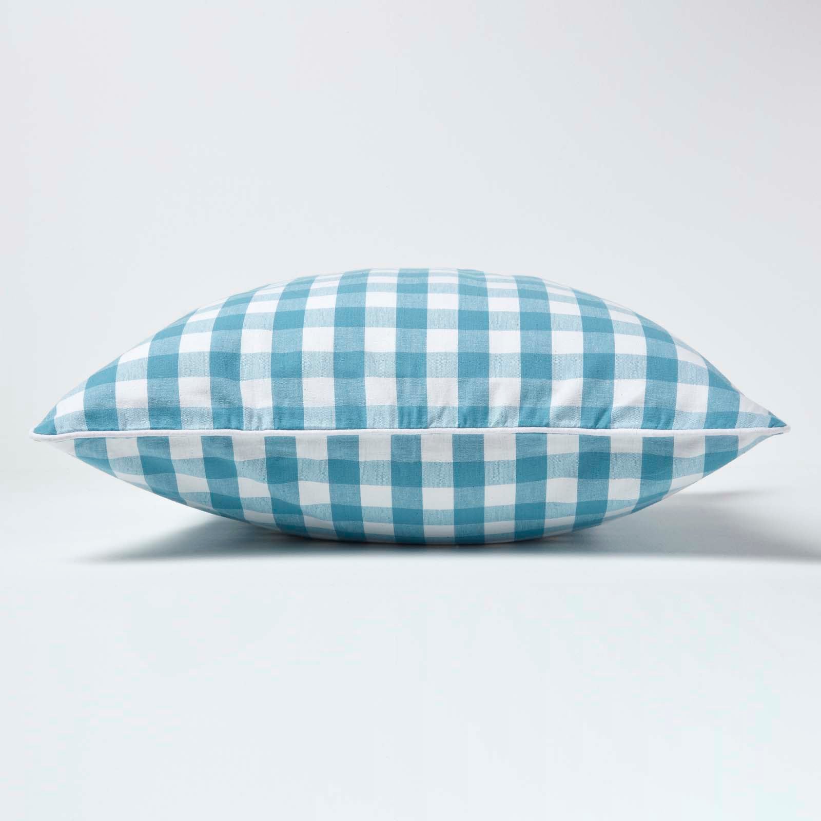 Block Check Cotton Gingham Cushion Cover | 60cm x 60cm | Blue